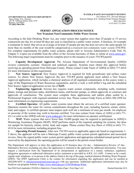 Transient Non-Community Public Water System Permit Application