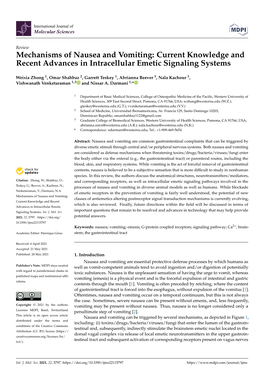 Mechanisms of Nausea and Vomiting: Current Knowledge and Recent Advances in Intracellular Emetic Signaling Systems