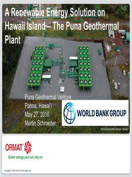 A Renewable Energy Solution on Hawaii Island – the Puna Geothermal Plant