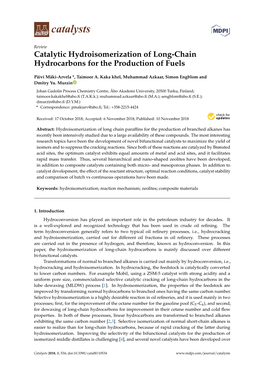 Catalytic Hydroisomerization of Long-Chain Hydrocarbons for the Production of Fuels