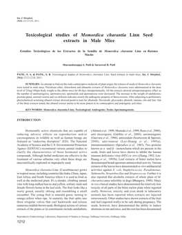 Toxicological Studies of Momordica Charantia Linn Seed Extracts in Male Mice