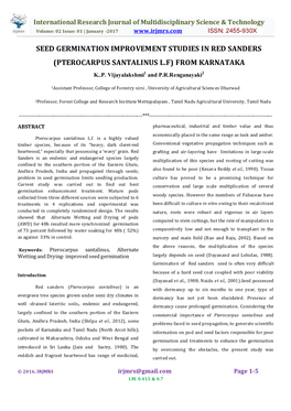 Seed Germination Improvement Studies in Red Sanders (Pterocarpus Santalinus L.F) from Karnataka K..P