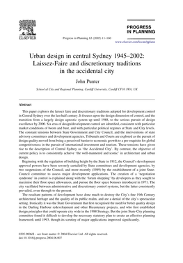 Urban Design in Central Sydney 1945–2002: Laissez-Faire and Discretionary Traditions in the Accidental City John Punter