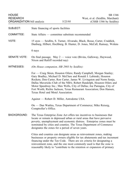 ORGANIZATION Bill Analysis 5/23/95 (CSSB 1346 by Seidlits) State Financ
