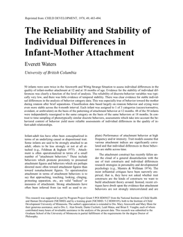 The Reliability and Stability of Individual Differences in Infant-Mother Attachment