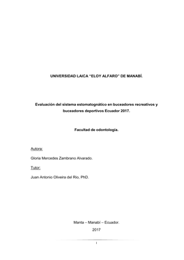Evaluación Del Sistema Estomatognático En Buceadores Recreativos Y Buceadores Deportivos Ecuador 2017
