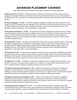 ADVANCED PLACEMENT COURSES *Note: Please Reference the 2020-2021 NHS Program of Studies for Full Course Descriptions