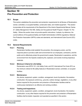 Section 10 – Fire Prevention and Protection