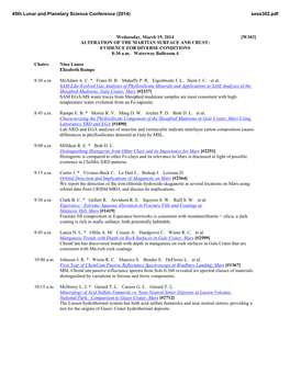 ALTERATION of the MARTIAN SURFACE and CRUST: EVIDENCE for DIVERSE CONDITIONS 8:30 A.M