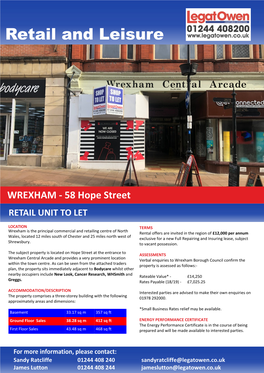 WREXHAM - 58 Hope Street RETAIL UNIT to LET