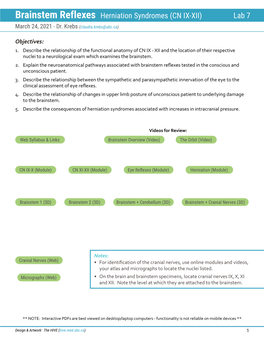 Brainstem Reflexes Herniation Syndromes (CN IX-XII) Lab 7 March 24, 2021 - Dr