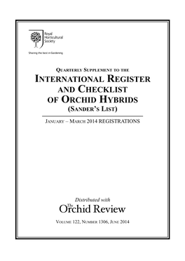 RHS New Orchid Hybrids Registered Jan-Mar 2014