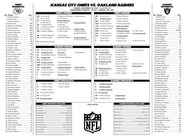 Kansas City Chiefs Vs. Oakland Raiders Numerical Sunday, December 30, 2018 • 3:25 P.M