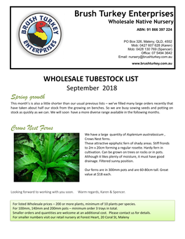 Brush Turkey Enterprises Wholesale Native Nursery