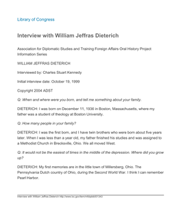 Interview with William Jeffras Dieterich