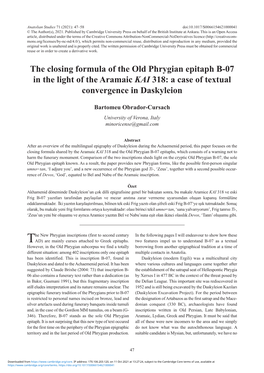 The Closing Formula of the Old Phrygian Epitaph B-07 in the Light of the Aramaic KAI 318: a Case of Textual Convergence in Daskyleion