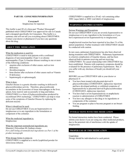 Cerezyme® (Imiglucerase for Injection) Product Monograph Page 32 of 33 PART III: CONSUMER INFORMATION Cerezyme® Imiglucerase