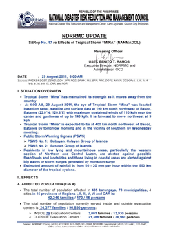 NDRRMC Update Re Sitrep No 17 TY MINA 29 August 2011