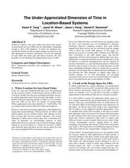 The Under-Appreciated Dimension of Time in Location-Based Systems Karen P