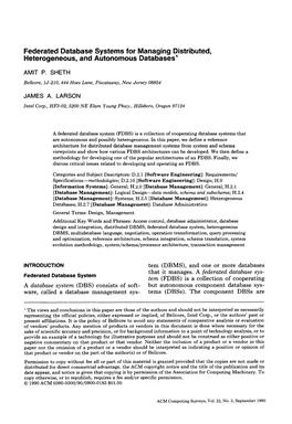 Federated Database Systems for Managing Distributed, Heterogeneous, and Autonomous Databases’