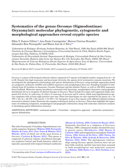 Systematics of the Genus Oecomys (Sigmodontinae: Oryzomyini): Molecular Phylogenetic, Cytogenetic and Morphological Approaches Reveal Cryptic Species