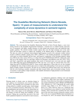 The Guadalfeo Monitoring Network (Sierra Nevada, Spain): 14 Years of Measurements to Understand the Complexity of Snow Dynamics in Semiarid Regions