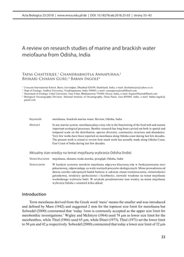 A Review on Research Studies of Marine and Brackish Water Meiofauna from Odisha, India