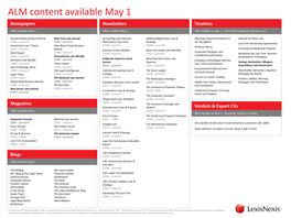 ALM Content Available May 1 Newspapers Newsletters Treatises