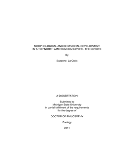 Morphological and Behavioral Development in a Top North American Carnivore, the Coyote