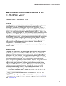 Shrubland and Woodland Restoration in the Mediterranean Basin1