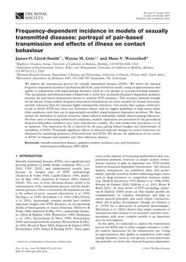 Frequency-Dependent Incidence in Models of Sexually Transmitted Diseases: Portrayal of Pair-Based Transmission and Effects of Illness on Contact Behaviour James O