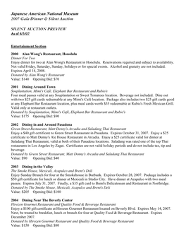 Japanese American National Museum 2007 Gala Dinner & Silent Auction