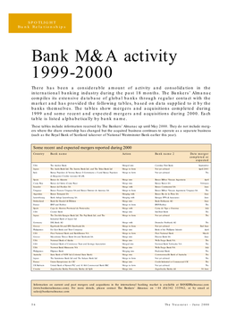 Bank M&A Activity 1999-2000