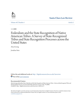 Federalism and the State Recognition of Native American Tribes: a Survey