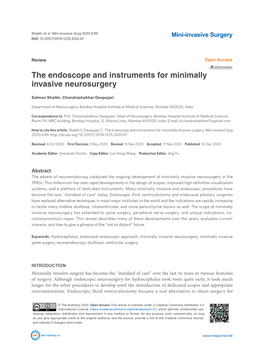 The Endoscope and Instruments for Minimally Invasive Neurosurgery