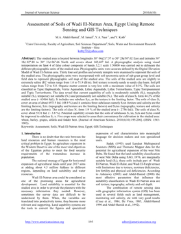 Assessment of Soils of Wadi El-Natrun Area, Egypt Using Remote Sensing and GIS Techniques