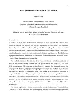 Post-Predicate Constituents in Kurdish