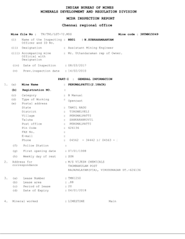 MINERALS DEVELOPMEMT and REGULATION DIVISION MCDR INSPECTION REPORT Chennai Regional Office