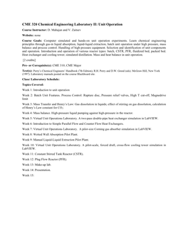 CME 320 Chemical Engineering Laboratory II: Unit Operation Course Instructor: D