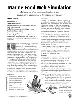 Marine Food Web Simulation a Simulation of the Dynamics of Food Webs and Predator/Prey Relationships in the Marine Environment