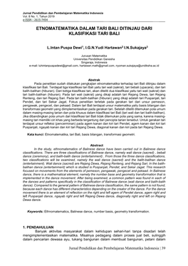 Etnomatematika Dalam Tari Bali Ditinjau Dari Klasifikasi Tari Bali
