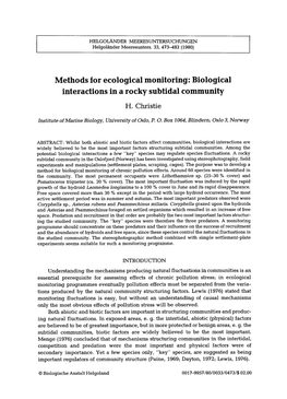 Methods for Ecological Monitoring: Biological Interactions in a Rocky Subtidal Community H