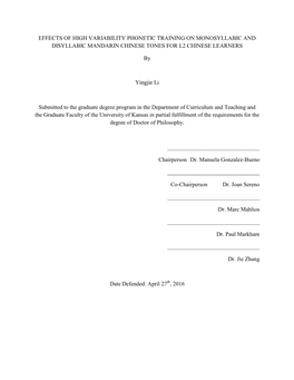 Effects of High Variability Phonetic Training on Monosyllabic and Disyllabic Mandarin Chinese Tones for L2 Chinese Learners