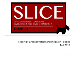 Report of Greek Diversity and Inclusion Policies Fall 2018
