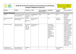 Guide Des Services De Commerces De La Province Du Luxembourg Informations Sont Susceptibles De Pendant L’Épidémie De Covid-19 Varier Au Jour Le Jour