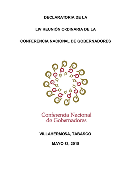 Declaratoria De La Liv Reunión Ordinaria De La Conferencia Nacional De Gobernadores
