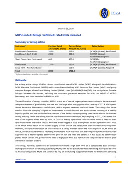 MSPL Limited: Ratings Reaffirmed; Rated Limits Enhanced