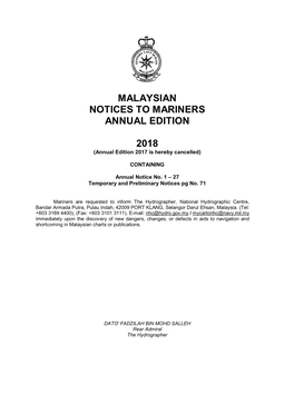 Malaysian Notices to Mariners Annual Edition 2018