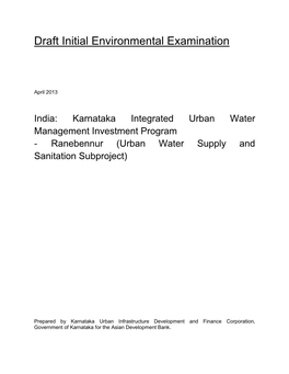 Karnataka Integrated Urban Water Management Investment Program - Ranebennur (Urban Water Supply and Sanitation Subproject)