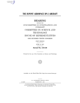 The Dupont Aerospace Dp–2 Aircraft Hearing Committee on Science and Technology House of Representatives